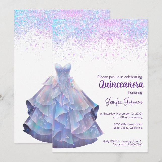 Glitzer Confetti Quinceanera Einladung (Vorne/Hinten)