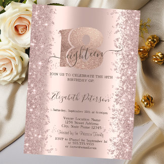 Glitzer Confetti Staubstreuer Rose Gold 18. Geburt Einladung
