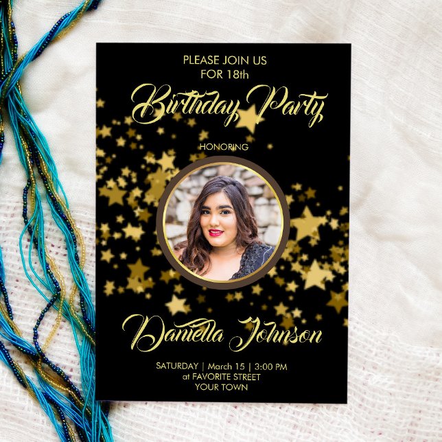 Glitzer Confetti Sterne Custom Foto Geburtstag Einladung (Von Creator hochgeladen)