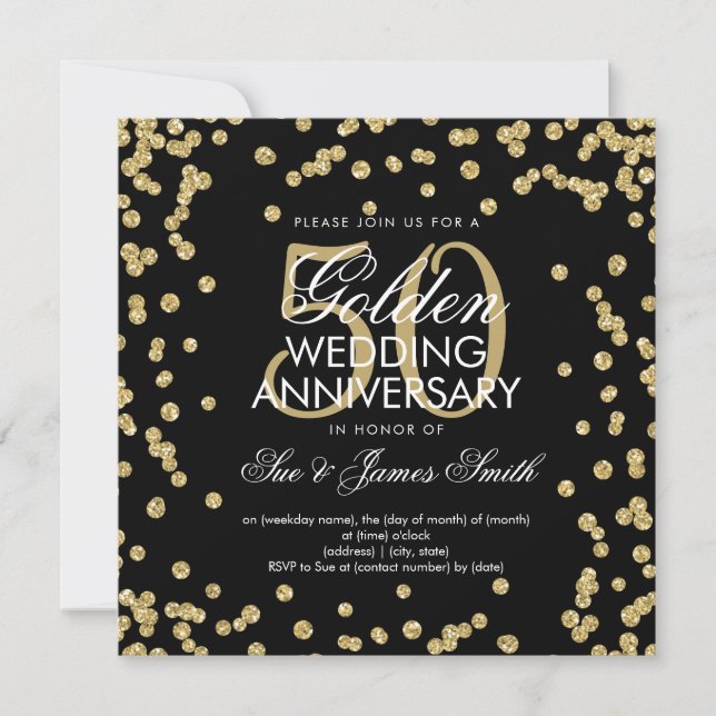 Glitzer Confetti zum 50. Hochzeitstag Einladung (Vorderseite)