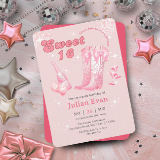 Glitzer Cowgirl Pink Bow Boots Sweet 16 Einladung
