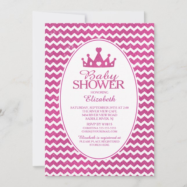 Glitzer Crown Princess Baby Shower Einladung (Vorderseite)