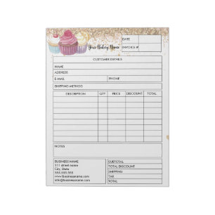Glitzer Cupcake Bakery Sales Formular Rechnung Notizblock