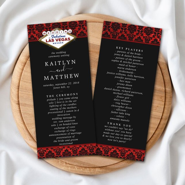 Glitzer Damask Las Vegas Hochzeitsprogramm Werbekarte (Von Creator hochgeladen)