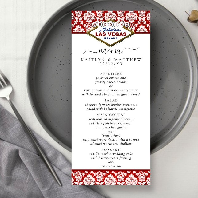Glitzer Damask Las Vegas Wedding Menu Werbekarte (Von Creator hochgeladen)