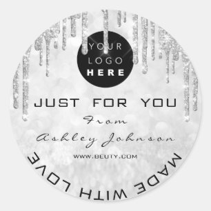 Glitzer Dankeschön Logo aus Liebe Silber grau Runder Aufkleber