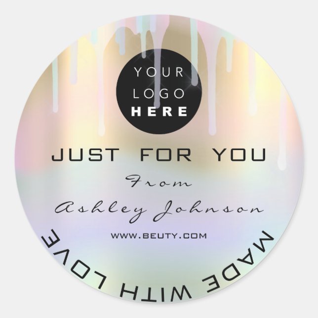 Glitzer Dankeschön Logo-Holograph Made Blue Gold Runder Aufkleber (Vorderseite)