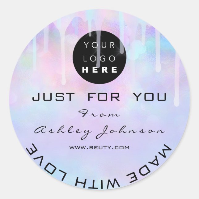 Glitzer Dankeschön Logo-Holograph Made Ombré Blue Runder Aufkleber (Vorderseite)