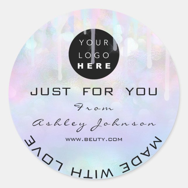 Glitzer Dankeschön Logo-Holograph Made Pastels Blu Runder Aufkleber (Vorderseite)