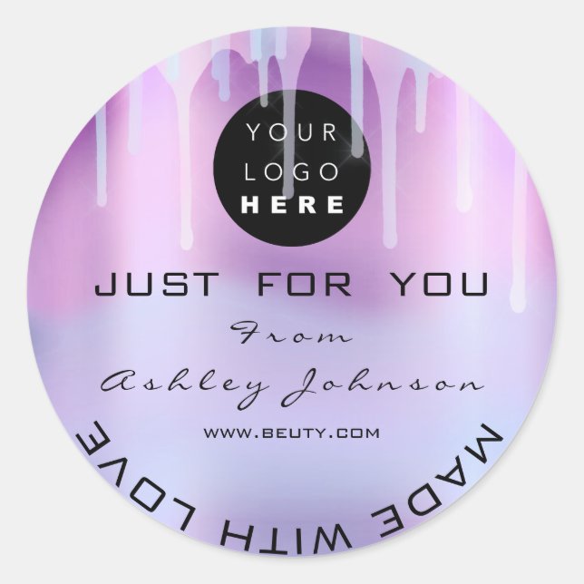 Glitzer Dankeschön Logo-Holograph Metal Pink Lila Runder Aufkleber (Vorderseite)