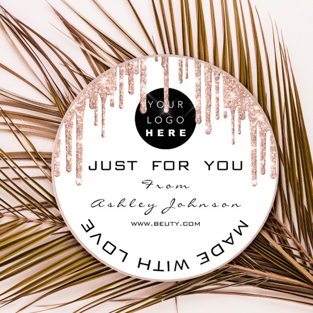 Glitzer Dankeschön Logokombinationen Rose weiß mit Runder Aufkleber (Von Creator hochgeladen)