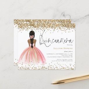 Glitzer Dark Hair Pink Quinceanera