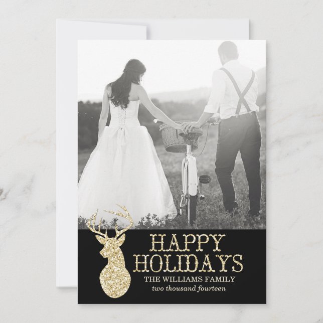 Glitzer Deer Foto Cards | Weihnachten (Vorderseite)