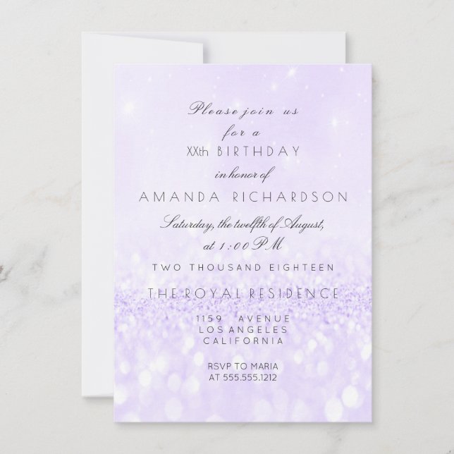 Glitzer Delicate Pastel Lavender Lila Amethyst Einladung (Vorderseite)