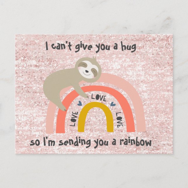 Glitzer denken Sie an Ihre Rainbow Sloth Post Card Postkarte (Vorderseite)