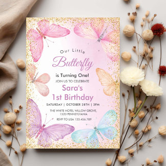 Glitzer der ersten 1. Geburtstagskarte Einladung