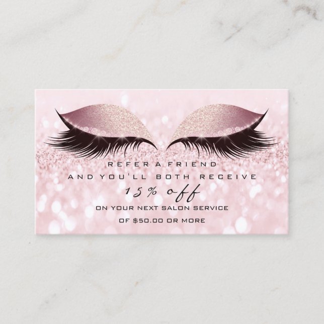 Glitzer der Salon-Referenzkarte Rosa Lashes Makeup Empfehlungskarte (Vorderseite)