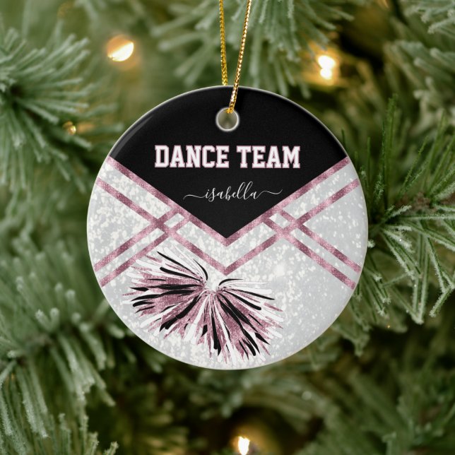 Glitzer des Tanzteams Schwarz, Weiß und Rosa Keramik Ornament (Baum)