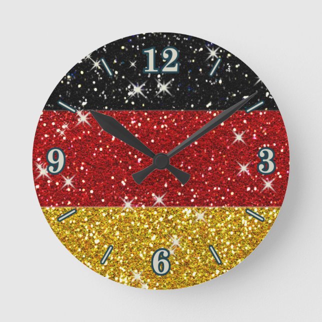Glitzer Deutschland Flagge mit Glitzern Runde Wanduhr (Vorderseite)