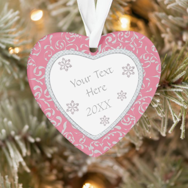Glitzer Diamond Rahmen Rosa Damaske Valentine Ornament (Baum)