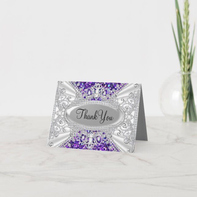 Glitzer & Diamond Tiara Lila Dankeschön Karte (Vorderseite)