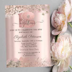 Glitzer Diamonds Border Rose Gold 18. Geburtstag Einladung