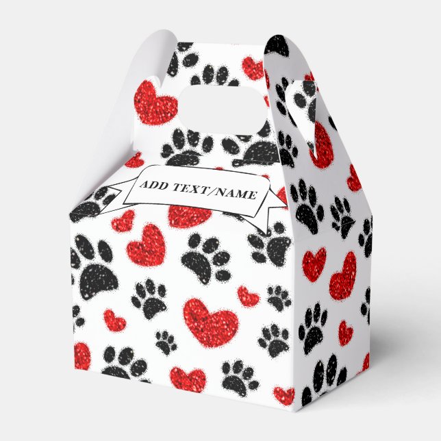 Glitzer Dog Paw Prints and Red Hearts Individuelle Geschenkschachtel (Vorderseite)