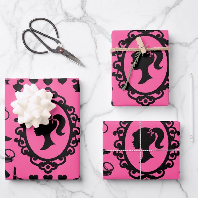 Glitzer Doll Birthday Pink Glam Fashion Geschenkpapier Set (Vorderseite)