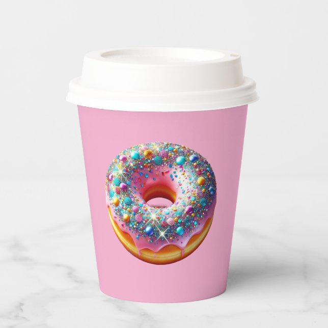 Glitzer-Donut-Papierbecher. Pappbecher (Vorderseite)