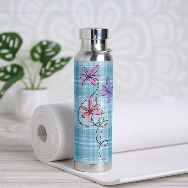 Glitzer Doodle hält sich Kariert Trinkflasche (Yoga)