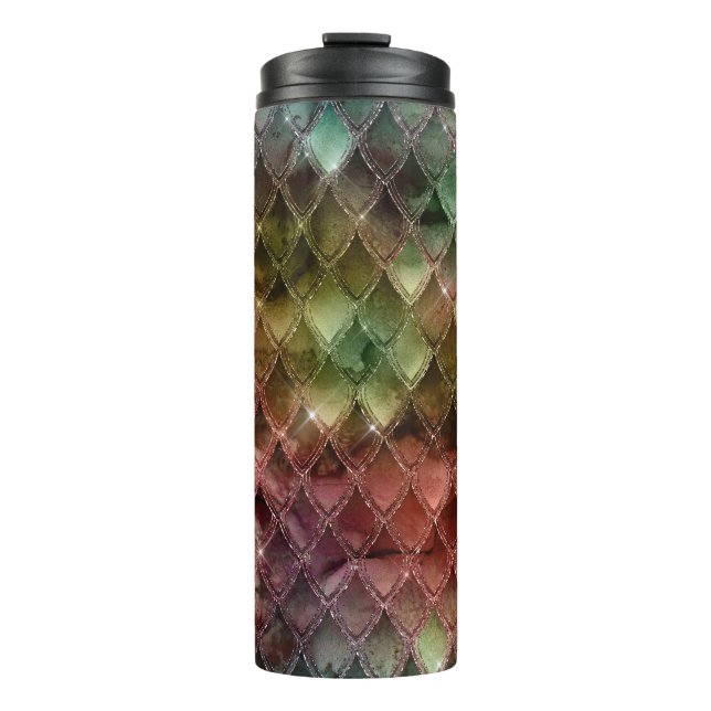 Glitzer-Drachen-Schuppen-Muster Thermosbecher (Vorderseite)