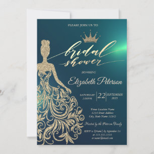 Glitzer Dress, Tiara, Diamonds Green Brautparty Einladung