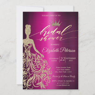 Glitzer Dress, Tiara, Lila Metallisches Brautparty Einladung