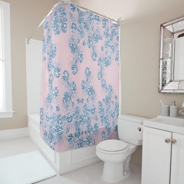Glitzer Dusty Blue Floral MIRLY Elegant Rosa Duschvorhang (Beispiel)