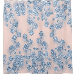 Glitzer Dusty Blue Floral MIRLY Elegante Rose Duschvorhang