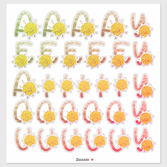 Glitzer Earthy Floral Monogram Vowels A E I O U Y Aufkleber (Blatt)