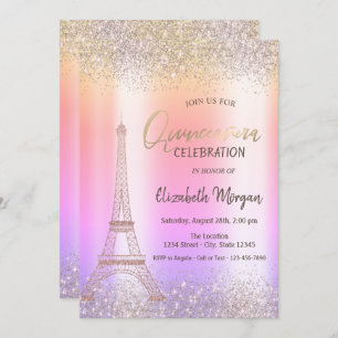 Glitzer Eiffel Confetti Ombre Quinceañera Einladung