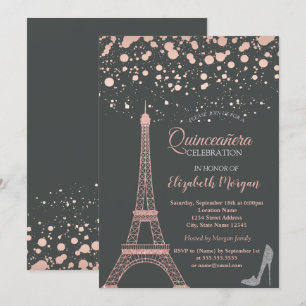 Glitzer Eiffelturm, Heelses Dots Quinceañera Einladung