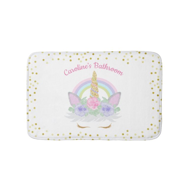 Glitzer Einhorn Rosa & Gold Rainbow Girl Badematte (Vorderseite)