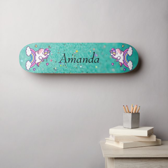 Glitzer Einhorn Skateboard (Wandkunst (Horz))