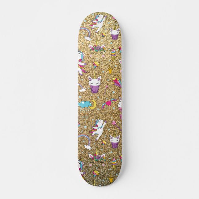 Glitzer Einhorn Skateboard (Vorne)