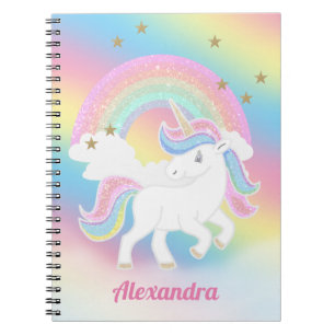 Glitzer-Einhorn und Regenbogen mit personalisierte Notizblock