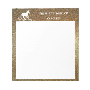 Glitzer Einhorn und Sterne   Gold Notepad Notizblock