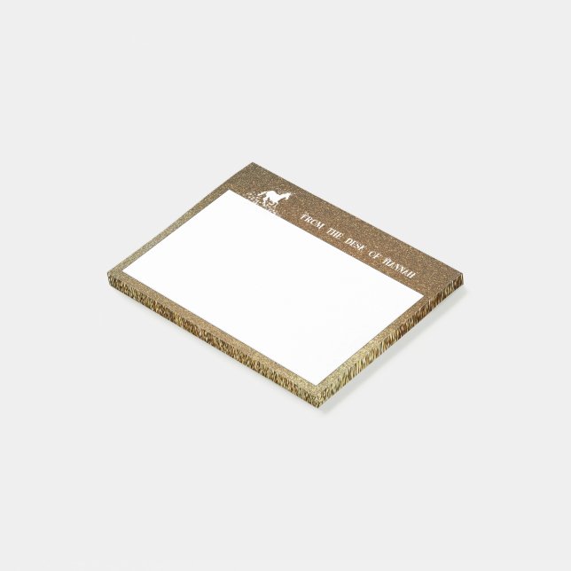 Glitzer Einhorn und Sterne | Gold Post-it-Notizen Post-it Klebezettel (angewinkelt)