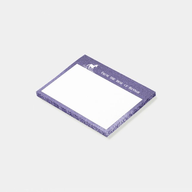 Glitzer Einhorn und Sterne | Lila Anmerkungen Post-it Klebezettel (angewinkelt)