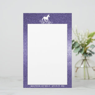 Glitzer Einhorn und Sterne Lila Stationierung Briefpapier