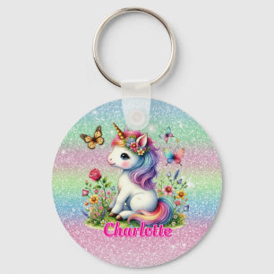 Glitzer Einhorn Wiese Wildblumen Schlüsselanhänger