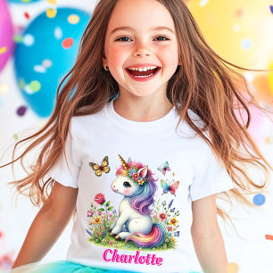 Glitzer Einhorn Wiese Wildblumen  T-Shirt