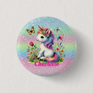Glitzer Einhorn Wiesenwildblumen  Button