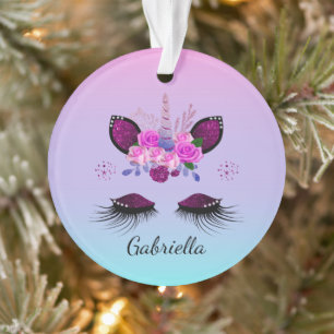 Glitzer Einhorngesicht mit Augenbrauen Personalisi Ornament